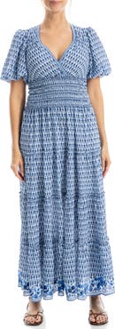 MAX STUDIO Short Sleeve V-Neck Maxi Dress