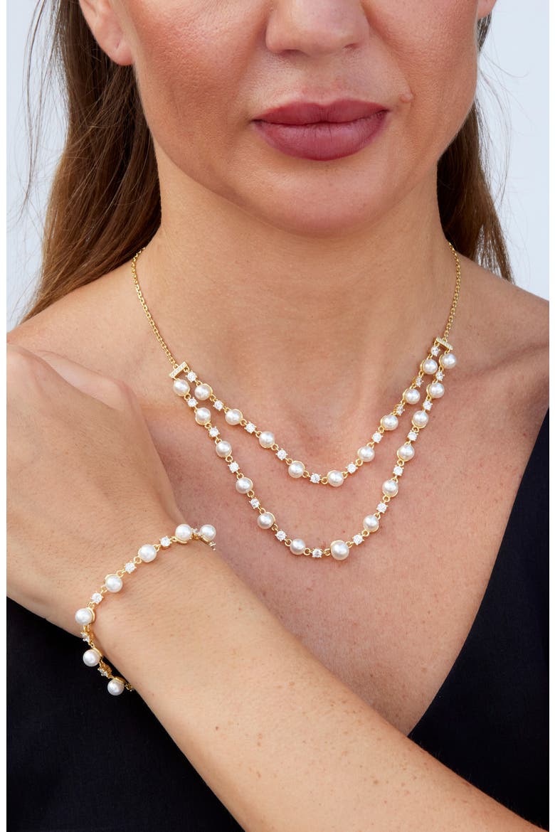 Two Row Shell Pearl Necklace, Alternate, color, YELLOW