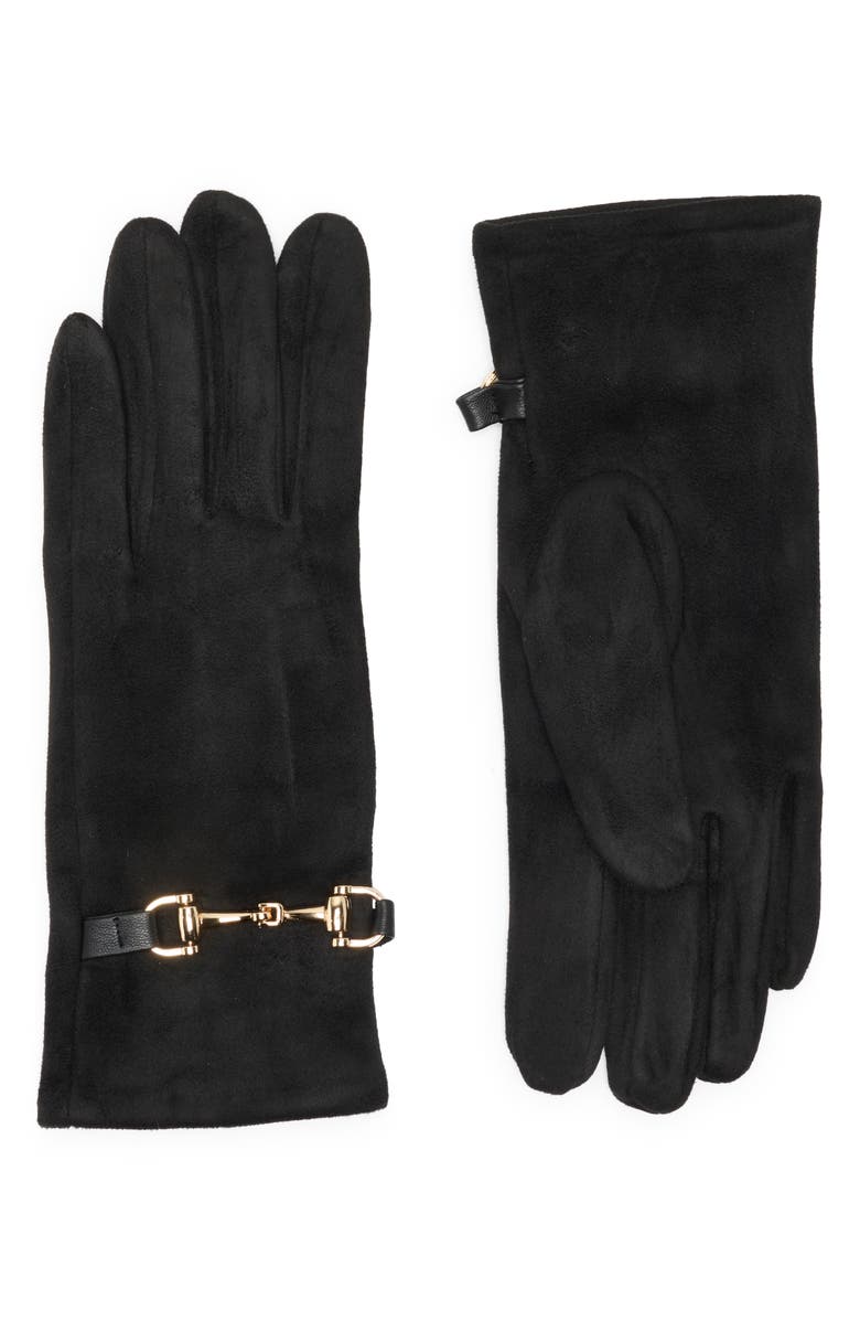 Nanette Lepore Horsebit Buckle Suede Gloves, Main, color, Black