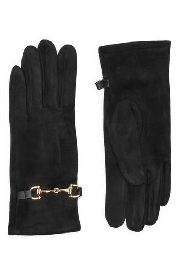 Nanette Lepore Horsebit Buckle Suede Gloves In Black