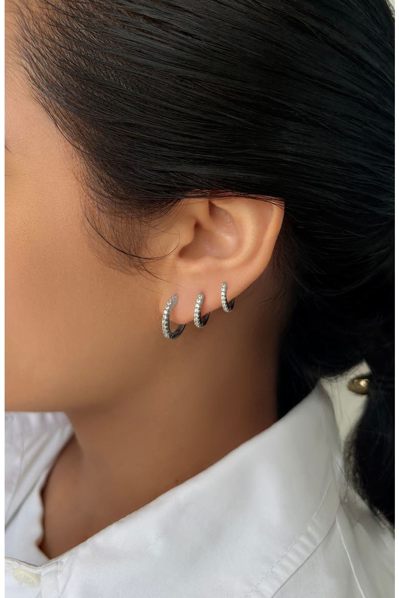 Set of 3 Pavé Huggie Hoop Earrings, Alternate, color, SILVER