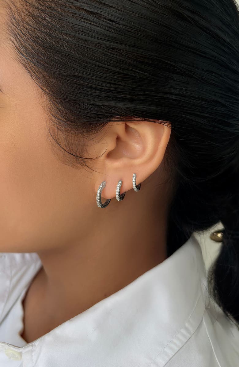 Adornia Set of 3 Pavé Huggie Hoop Earrings, Alternate, color, Silver