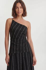 Karen Millen Asymmetric Beaded Pinstripe Top