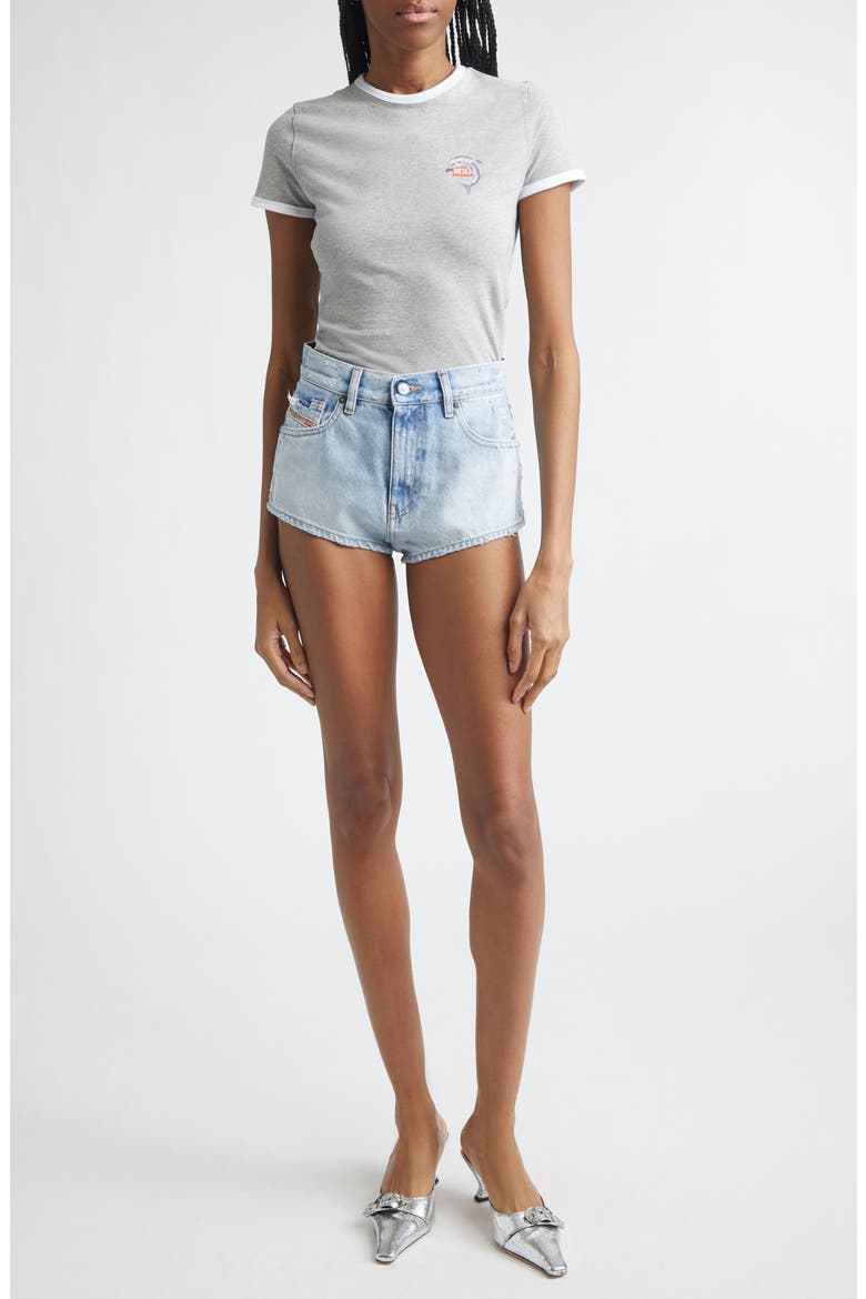 De-Lunar Frayed Hem Denim Shorts, Alternate, color, DENIM