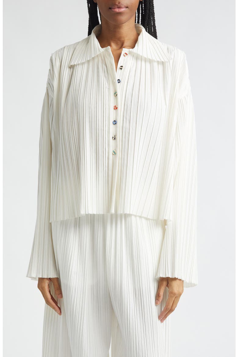 Pleated Button-Up Shirt, Main, color, IVORY