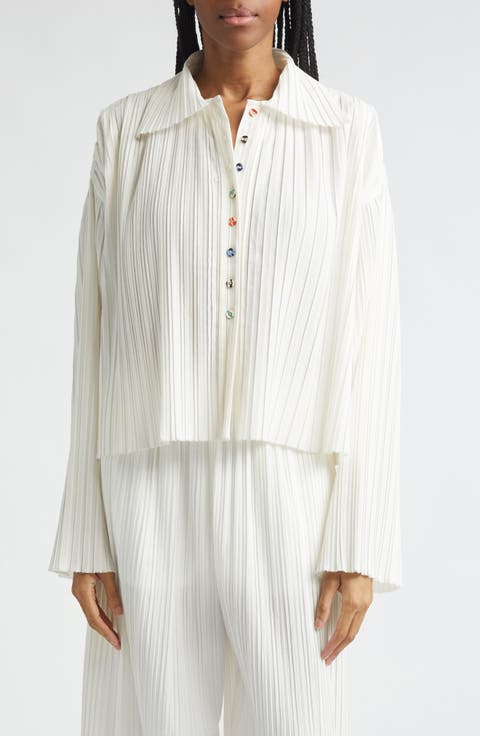 Pleated Button-Up Shirt