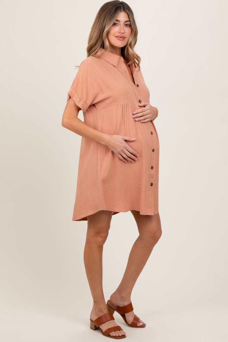 Dolman Sleeve Linen Shirt Dress, Alternate, color, Peach