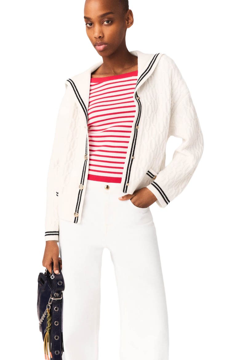 Boat neck cable-knit cardigan, Main, color, Ecru