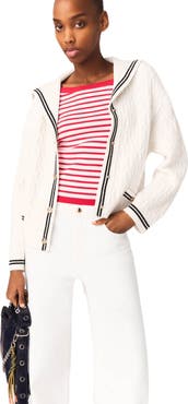 maje Boat neck cable-knit cardigan