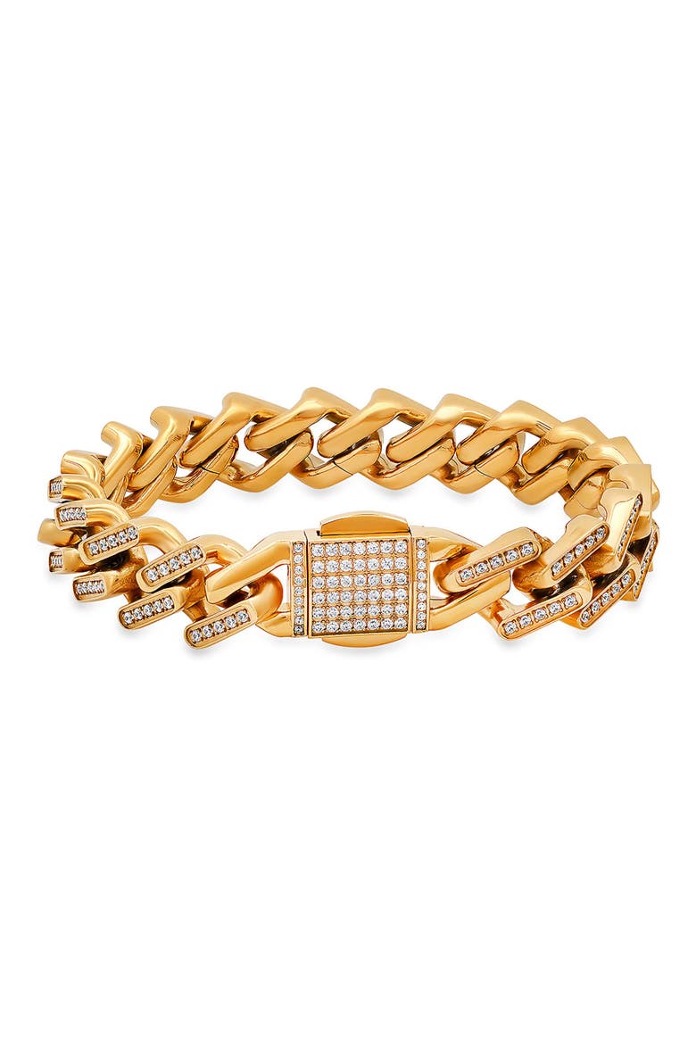 Men's Cubic Zirconia Curb Chain Bracelet, Main, color, GOLD