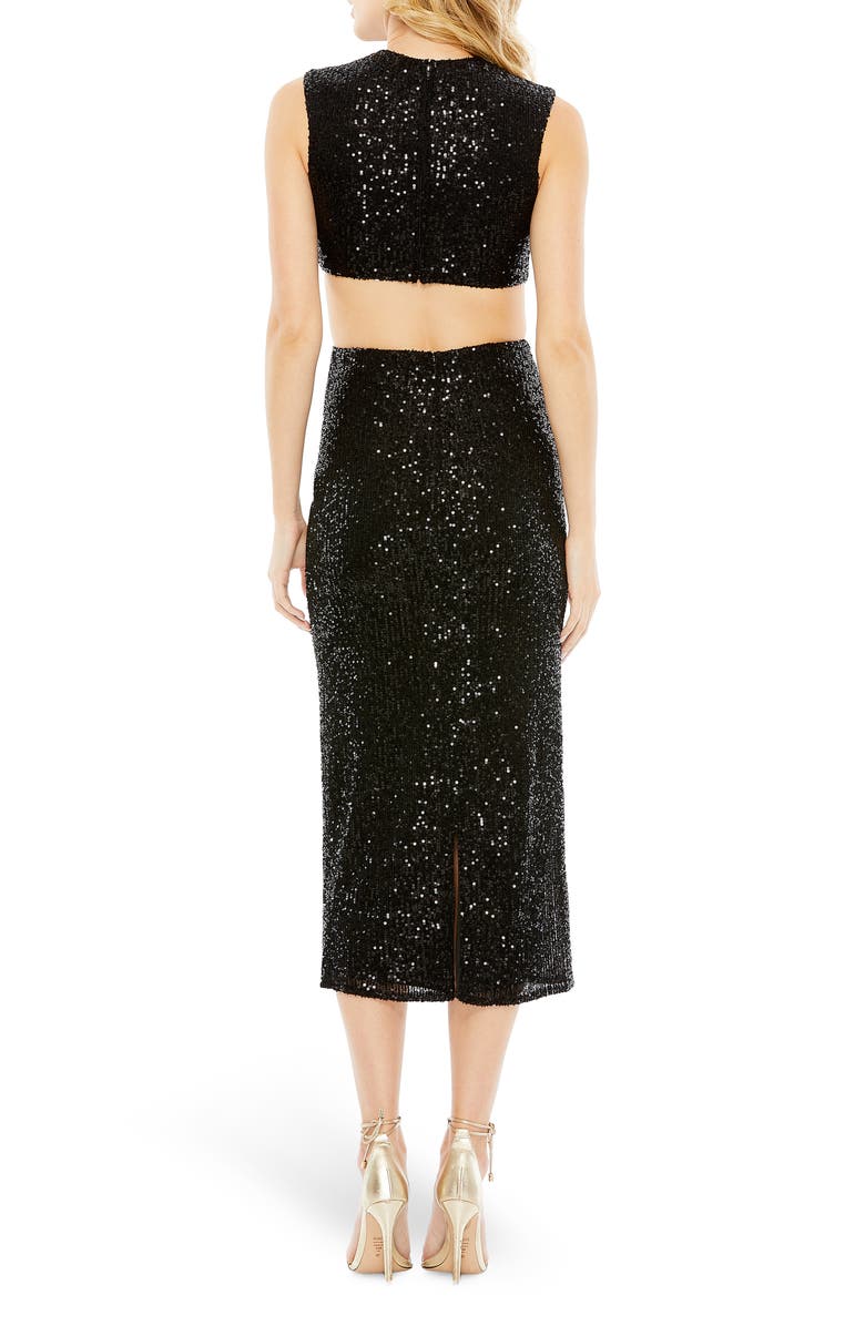 Ieena for Mac Duggal Sequin Front Twist Cutout Midi Cocktail Dress, Alternate, color,