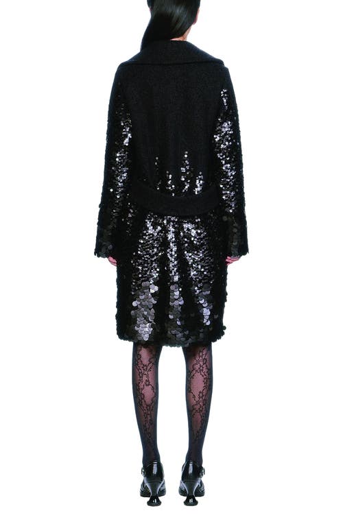 Anna Sui Pailettes Wool Coat In Black