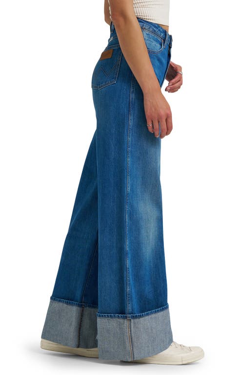 Wrangler High Waist Cuffed Wide Leg Jeans In Blue