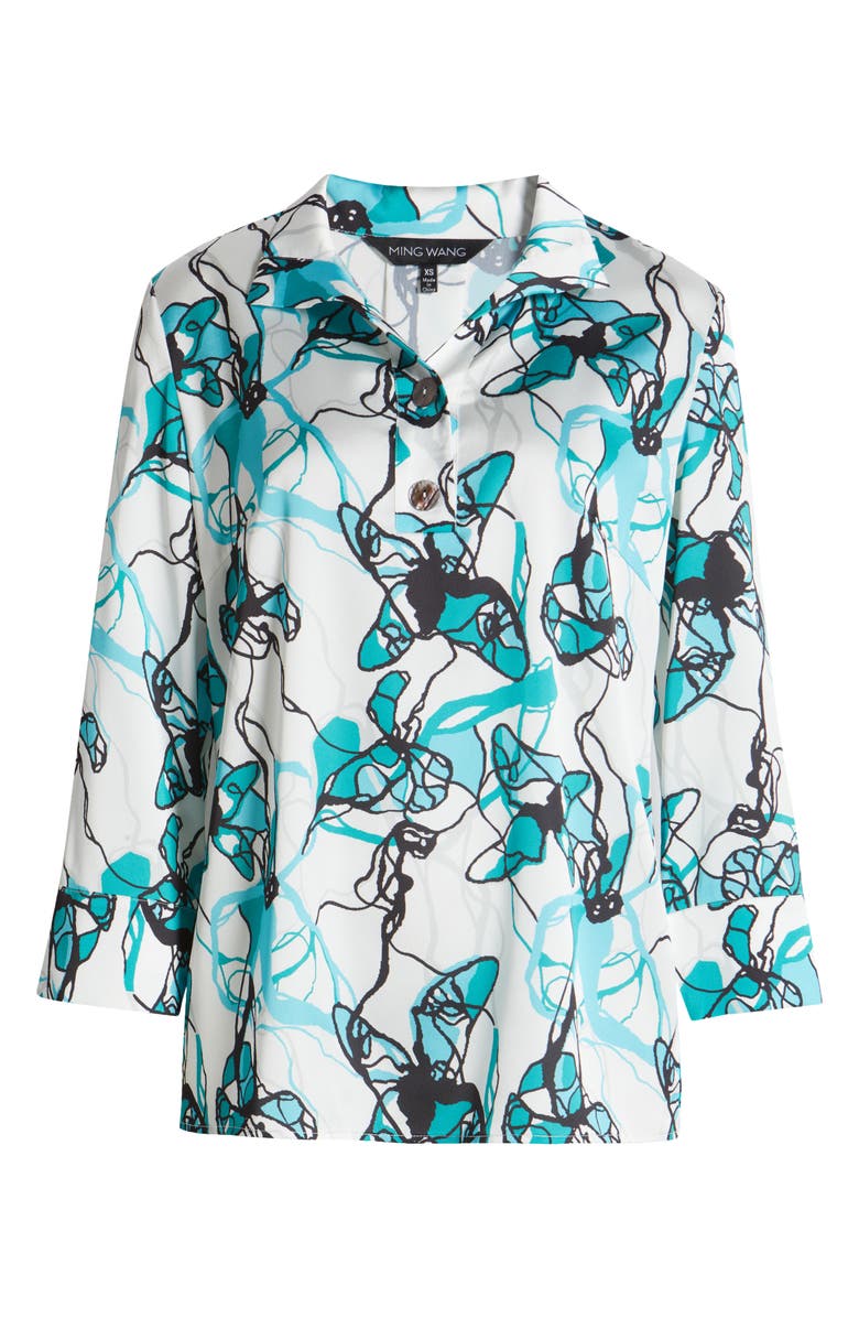 Ming Wang Abstract Print Button-Up Shirt, Alternate, color, Emerald Awe Multi