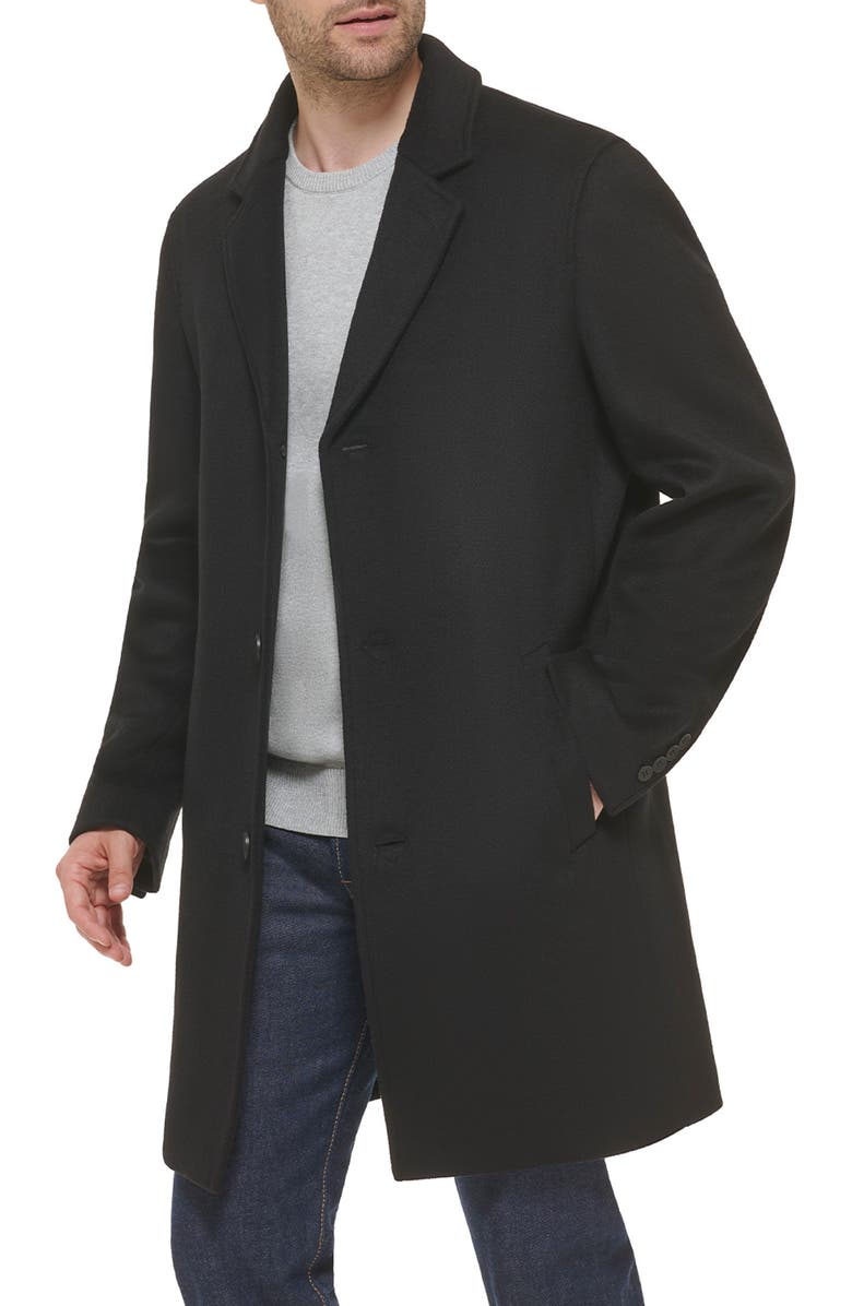 Cole Haan Classic Wool Blend Plush Notched Collar Coat, Alternate, color, Black