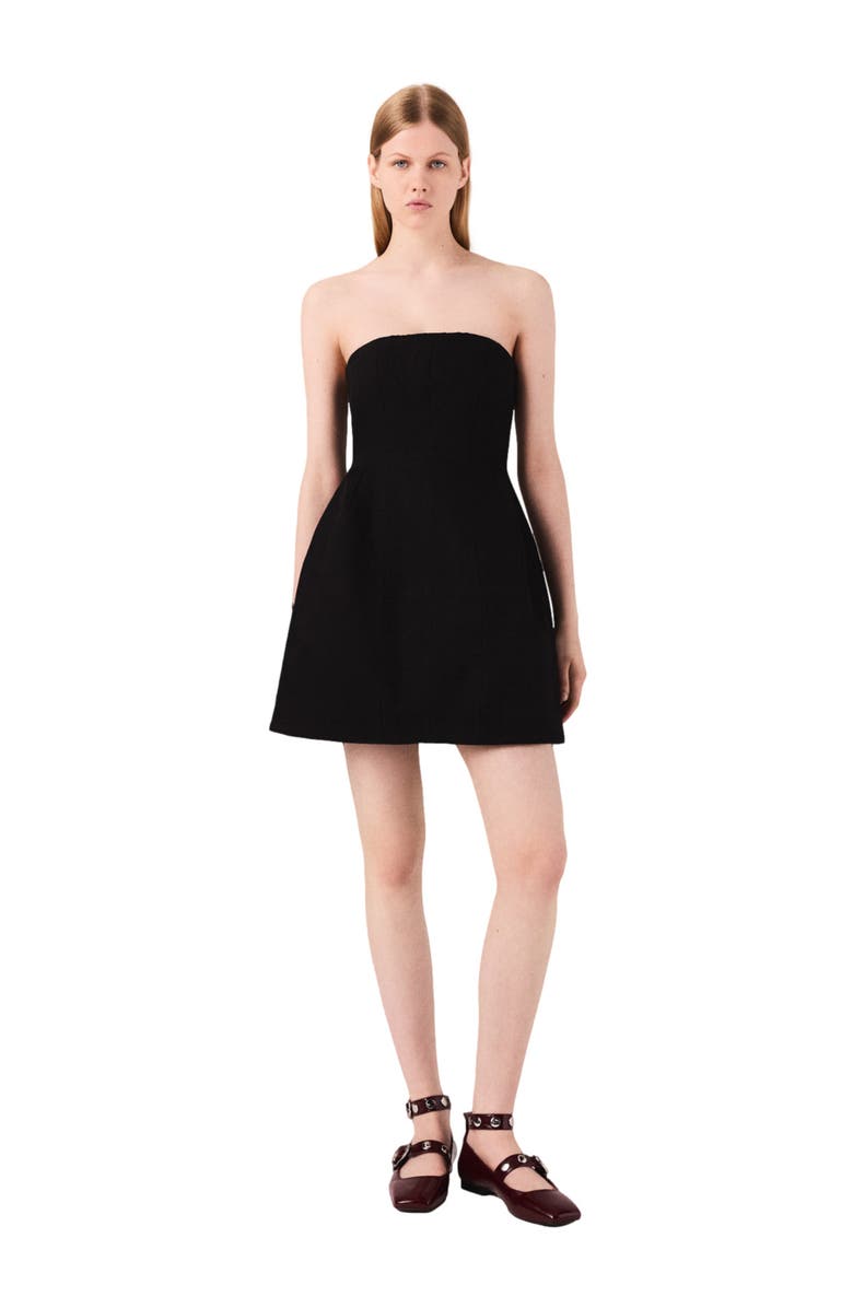 maje Mini strapless linen dress, Alternate, color, Black