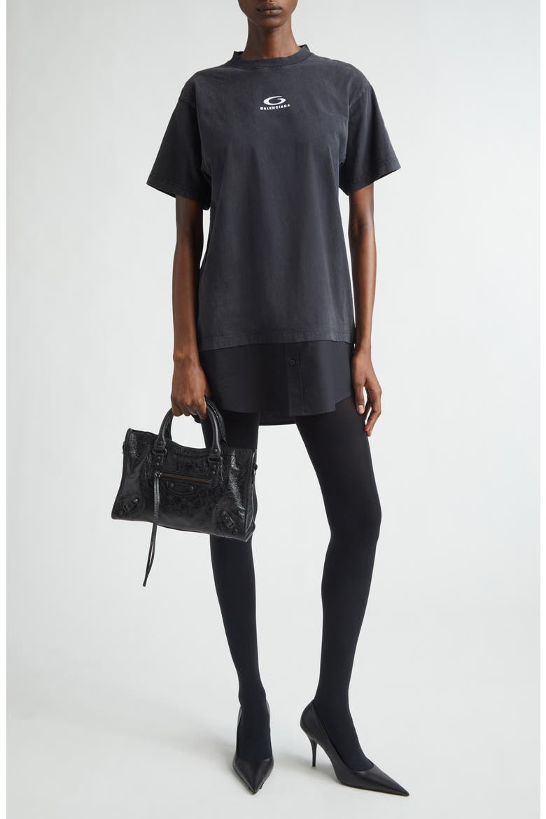 Hybrid Loop Sports Icon Logo Dry Jersey & Poplin T-Shirt Dress, Main, color, FADED WASHED BLACK