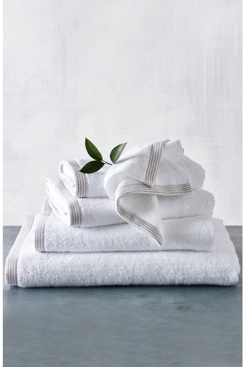 Color Stripe Border Bath Sheet Towel, Main, color, WHITE/ PUTTY
