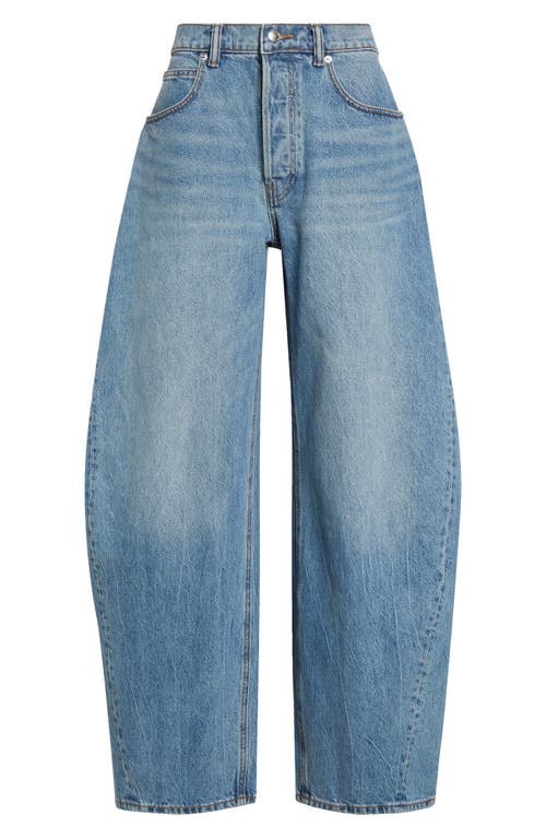 Alexander Wang Logo Hotfix Oversize Rounded Low Rise Jeans In Vintage Light Indigo