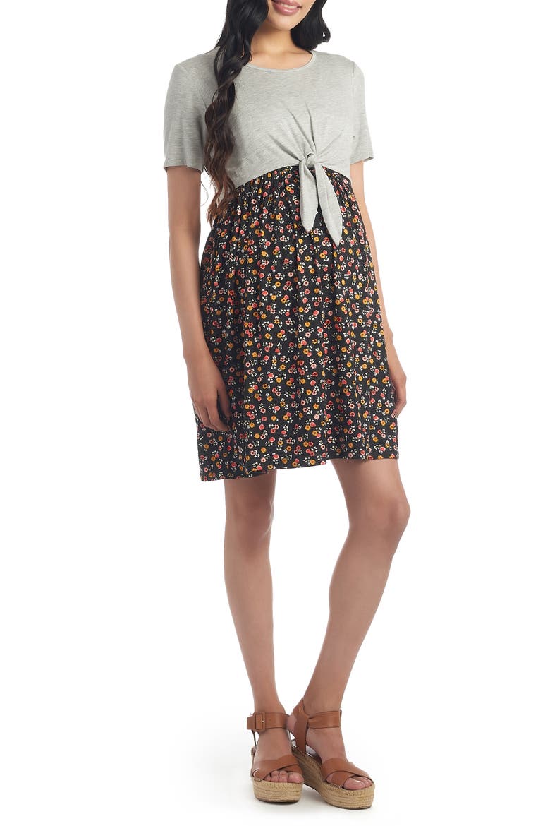Lehua Maternity/Nursing Babydoll Dress, Main, color, BLACK MINI FLORAL