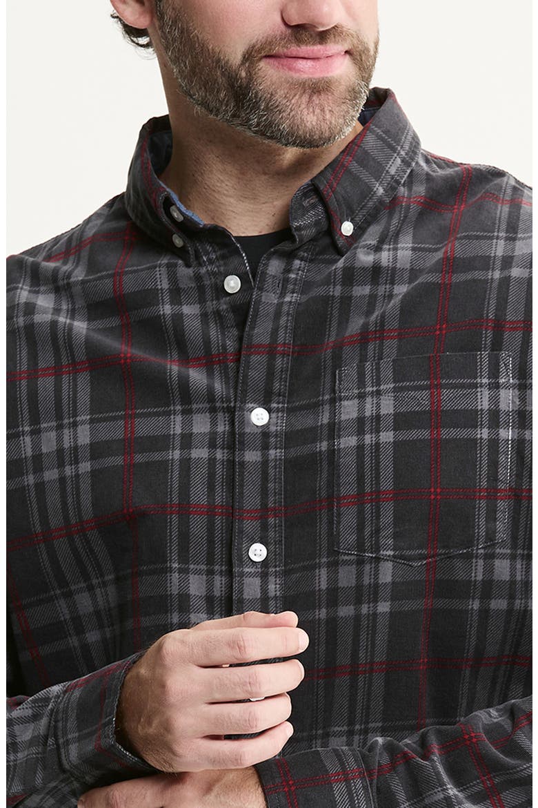 Plaid Corduroy Button-Down Shirt, Alternate, color, CHARCOAL RED PLAID