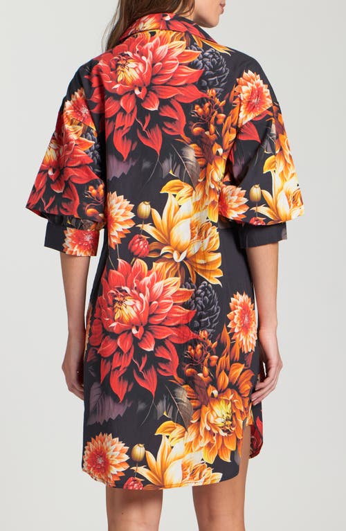 Apny Floral Print Puff Sleeve Shirtdress In Multi