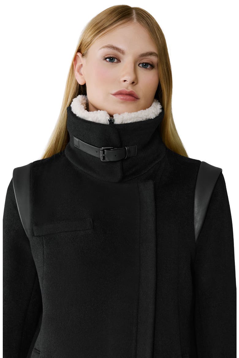 Kiana Wool Blend Coat with Removable Faux Shearling Bib, Alternate, color, BLACK