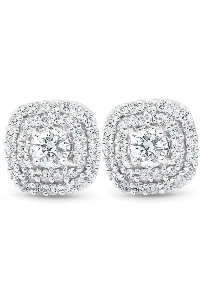 1/2 Ct TDW Genuine Diamond Cushion Halo Studs 1/3", Main, color, Silver