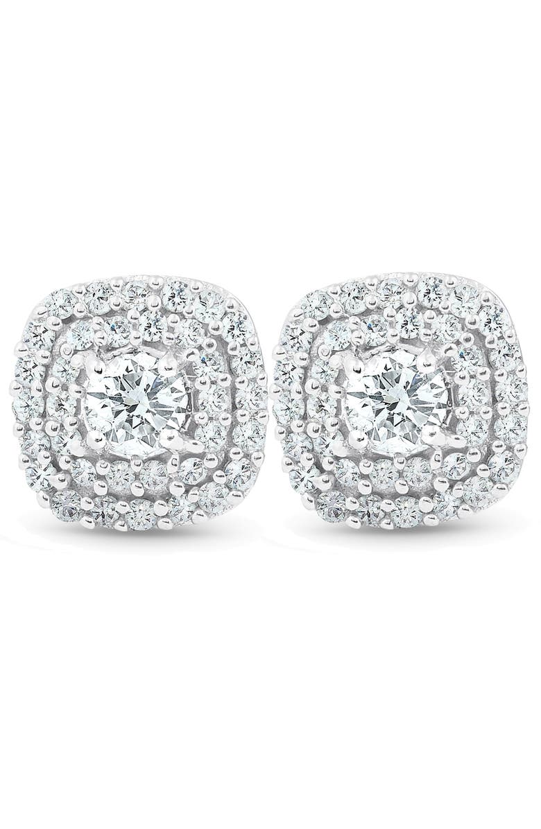 Bliss Diamond 1/2 Ct TDW Genuine Diamond Cushion Halo Studs 1/3", Main, color, Silver