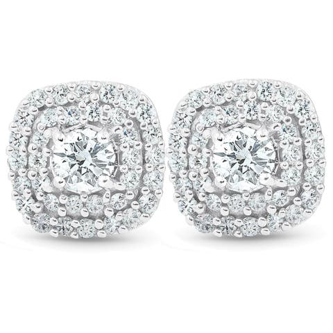 1/2 Ct TDW Genuine Diamond Cushion Halo Studs 1/3"