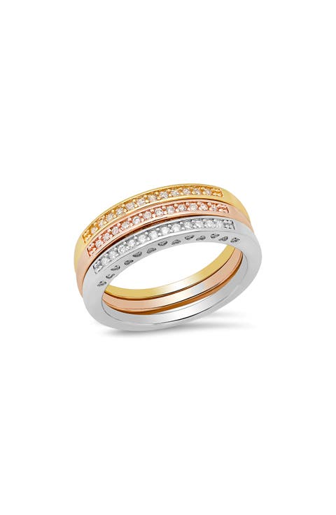 Tri-Tone Simulated Diamond Band Ring