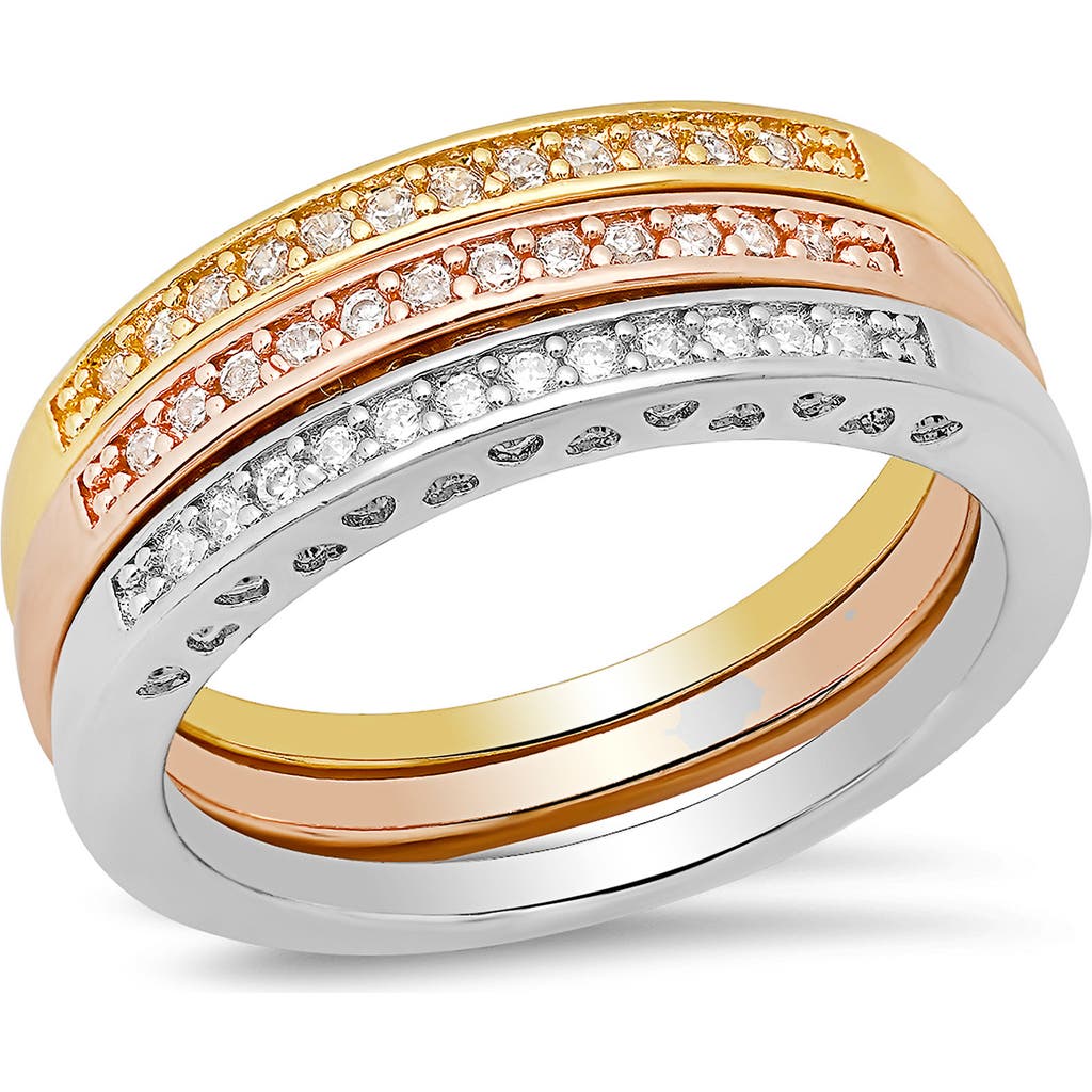 Hmy Jewelry Tri-tone Simulated Diamond Band Ring In Gold