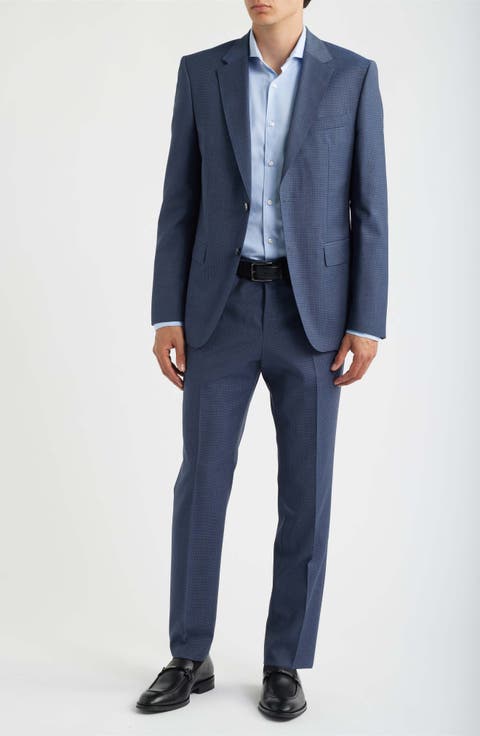 Huge Slim Fit Navy Microcheck Virgin Wool Suit