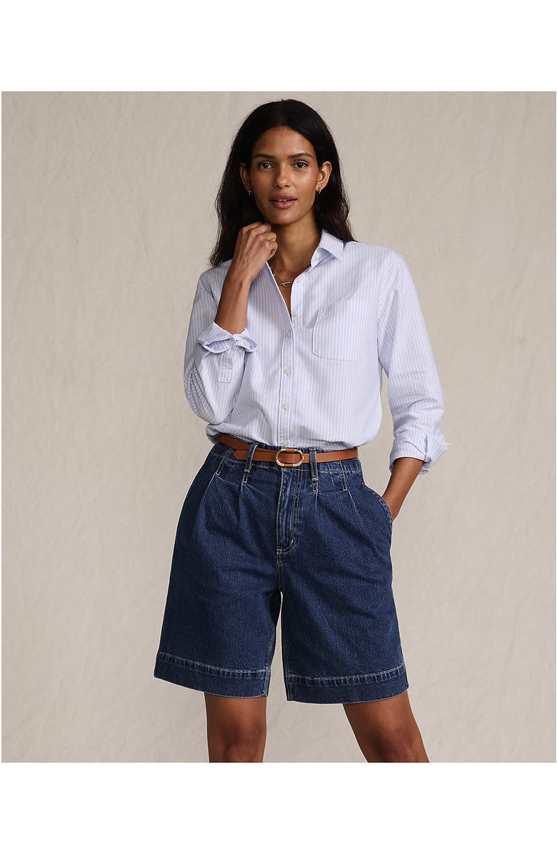 Lands' End Soft Denim High Rise 7" Pleated Trouser Shorts, Alternate, color, Crawford Wash