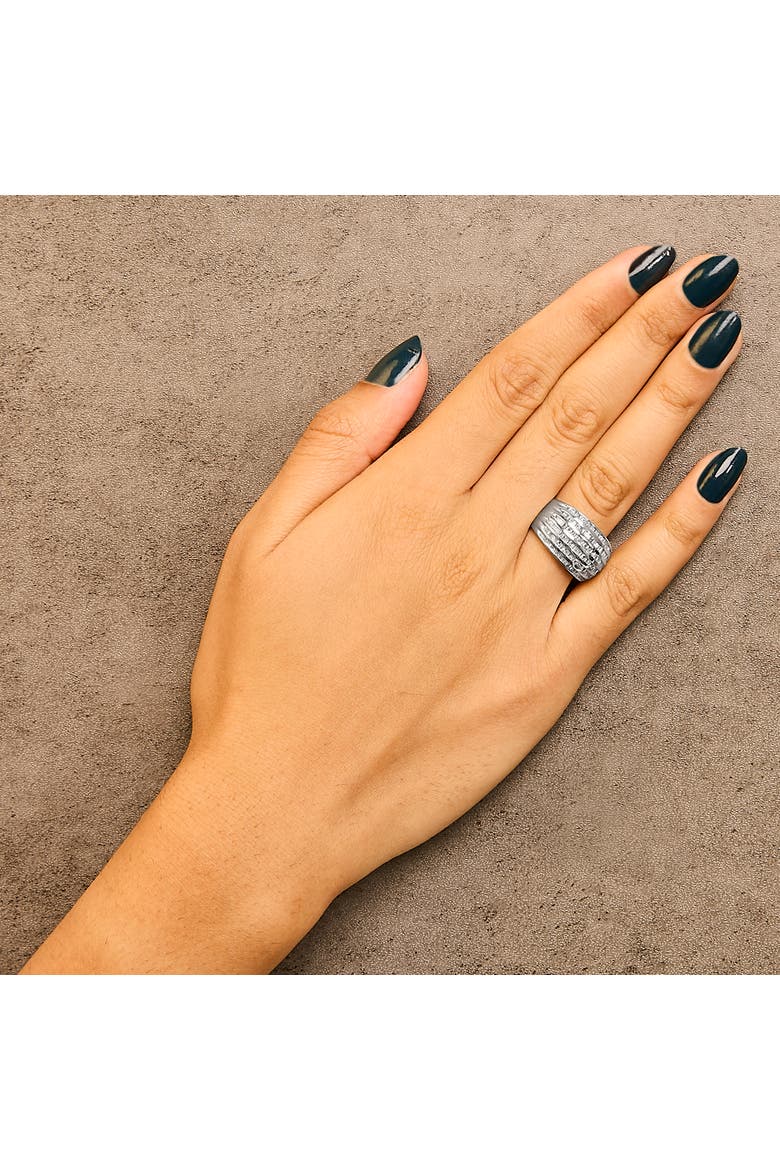 Silver 1.0 Cttw Channel Set Baguette Diamond 6-Row Domed Cocktail Ring, Alternate, color, White