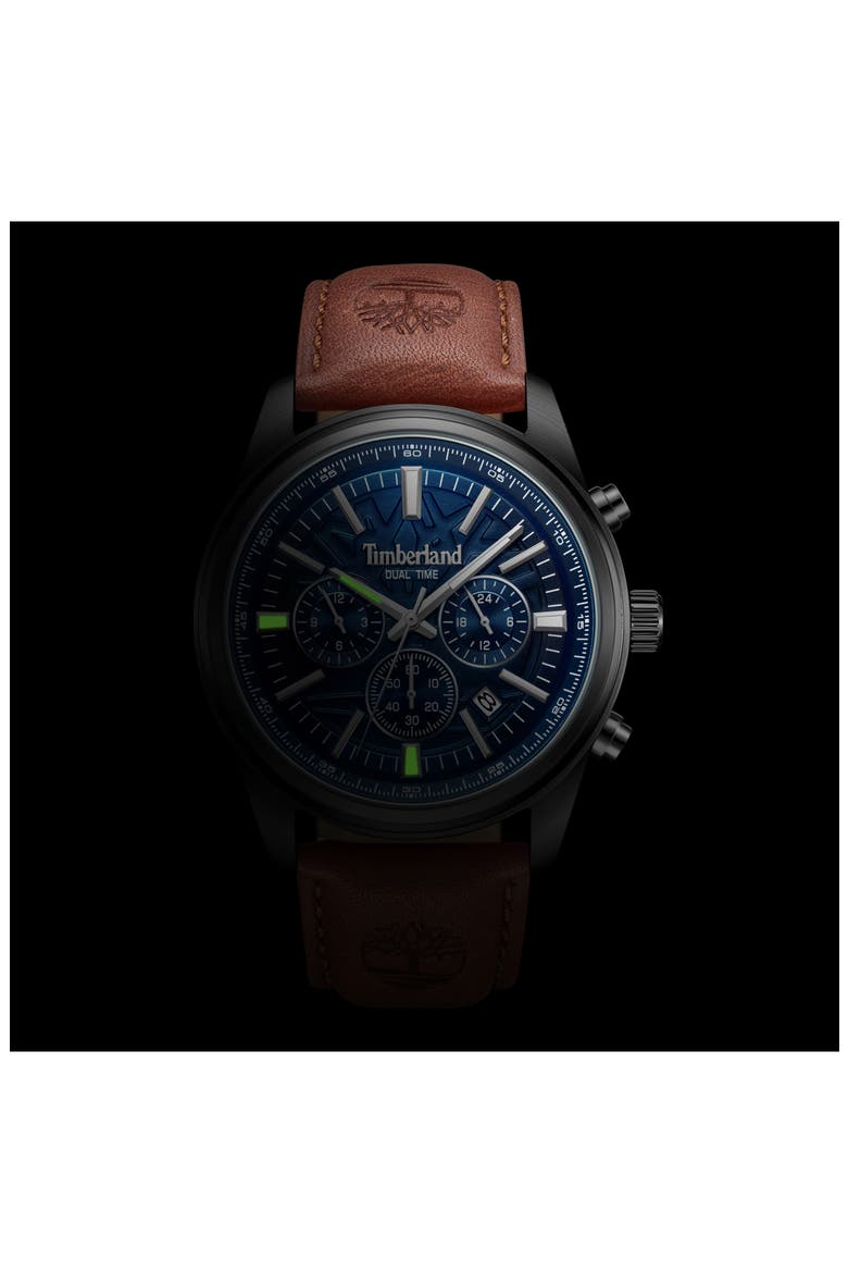 Northbridge Multifunction Chronograph Leather Strap Watch, 45mm, Alternate, color, BROWN