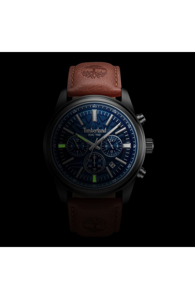Timberland Northbridge Multifunction Chronograph Leather Strap Watch, 45mm, Alternate, color, Brown