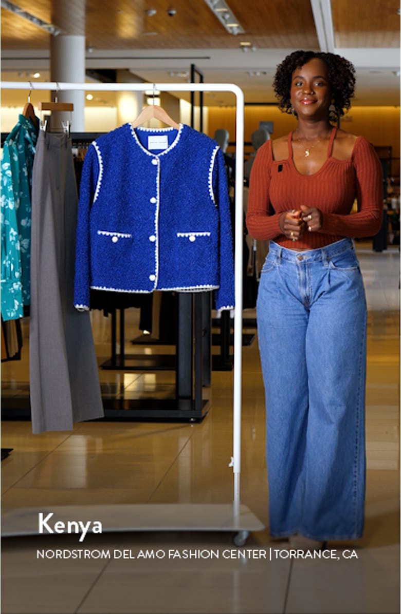 Premium Contrast Trim Faux Shearling Jacket, sales video thumbnail