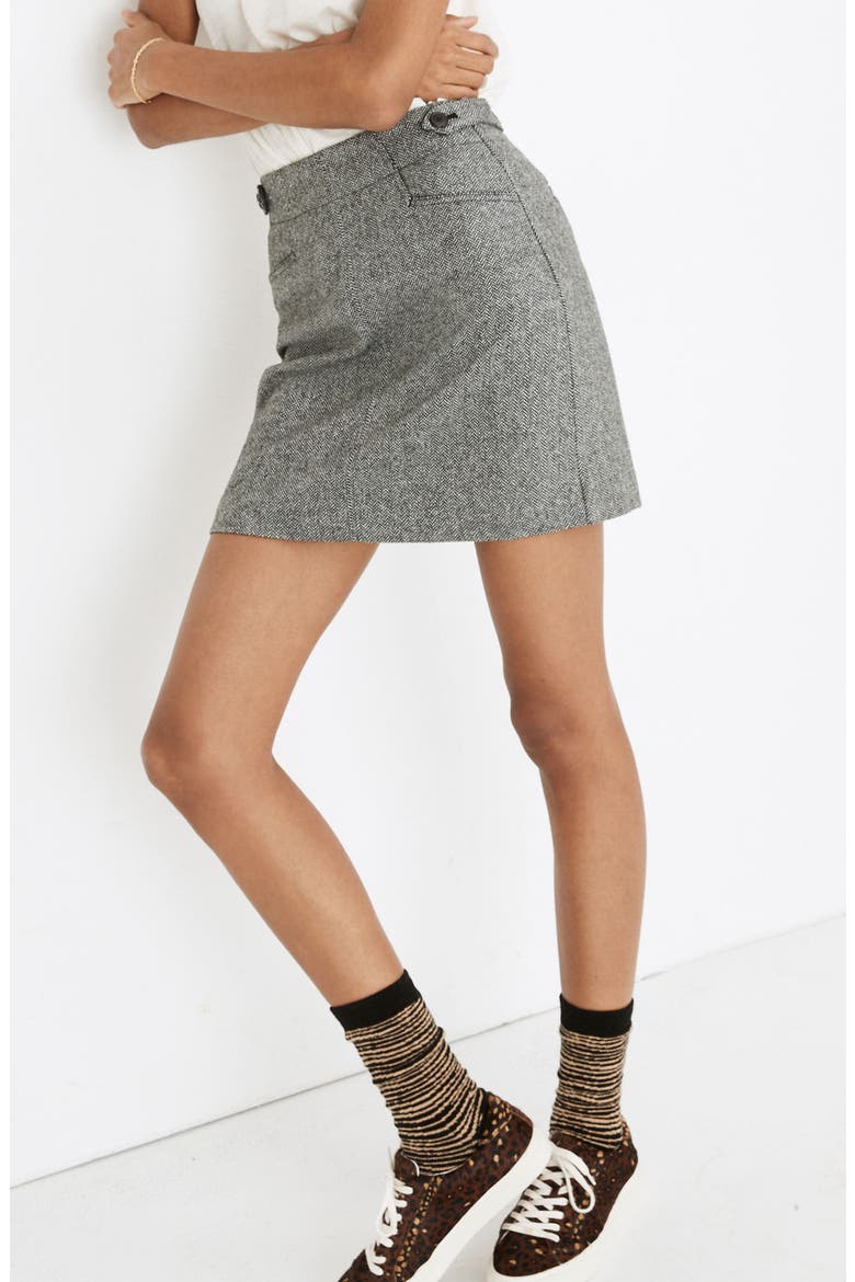 Herringbone Assembly A-Line Miniskirt, Alternate, color, NUBBY BLACK WHITE HERRINGBONE