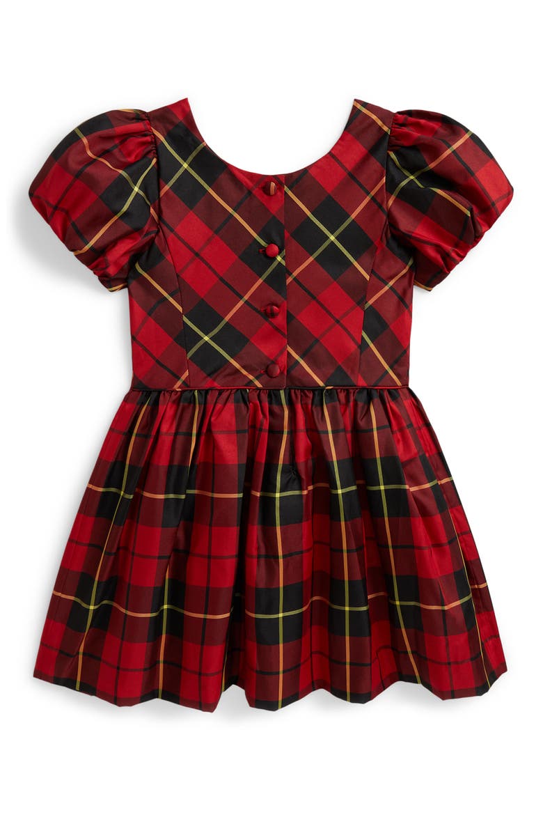 Kids' Plaid Puff Sleeve Taffeta Party Dress, Alternate, color, MULTI