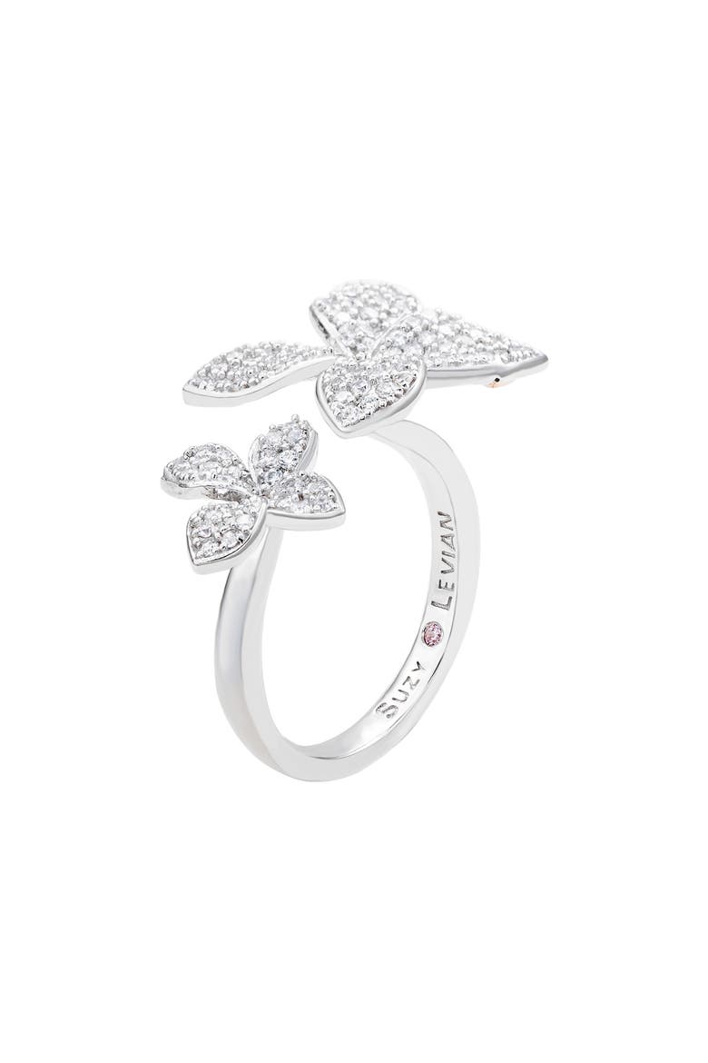 Sterling Silver CZ Double Flower Ring, Alternate, color, WHITE