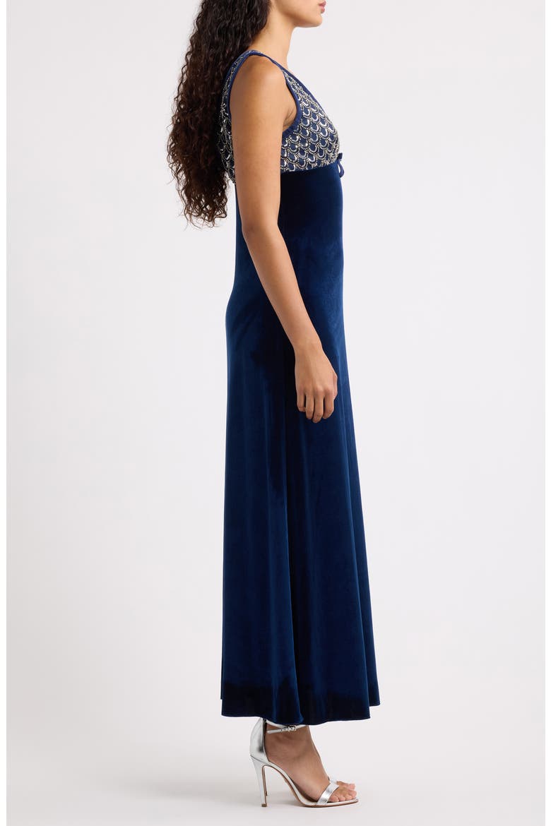 Serafina Sequin Sleeveless Velvet Gown, Alternate, color, NAVY