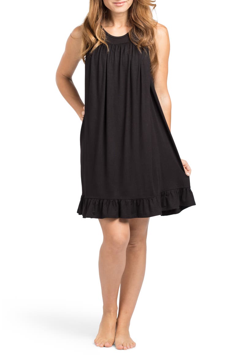 The Ruffled Sleeveless Maternity/Nursing Nightgown, Main, color, BLACK