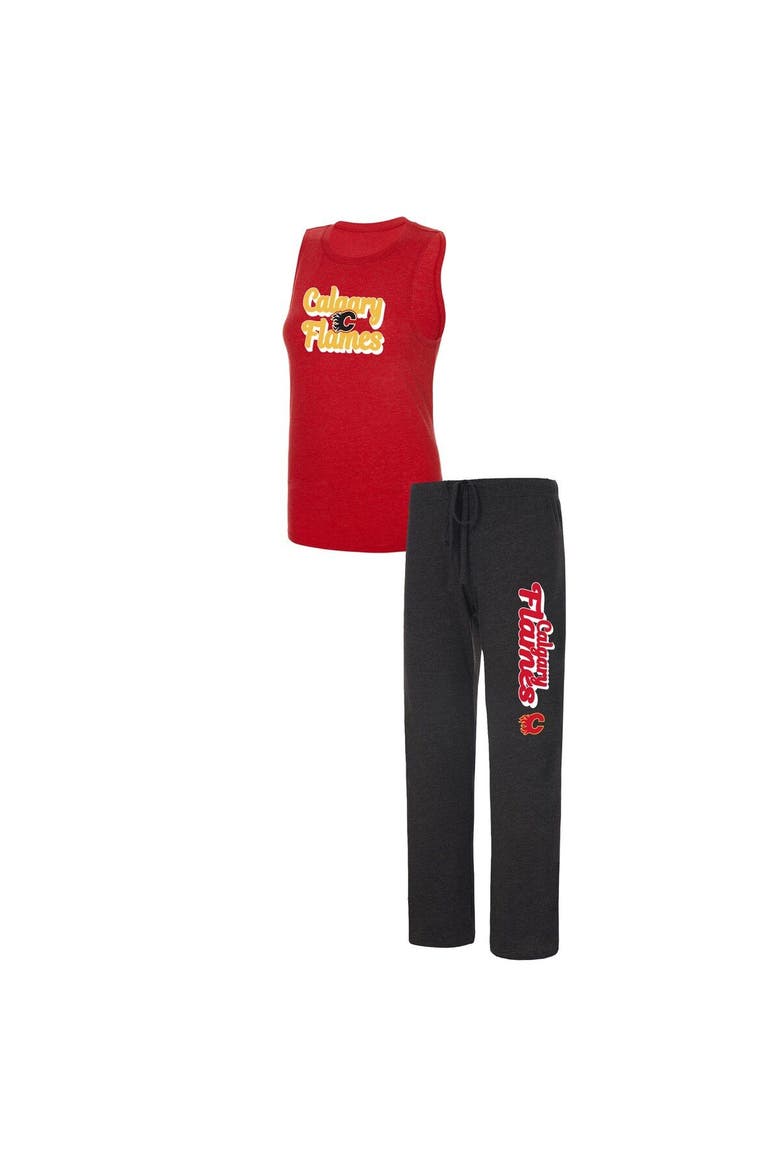 Women's Concepts Sport Heather Red/Heather Black Calgary Flames Meter Muscle Tank Top & Pants Sleep Set, Main, color, Black