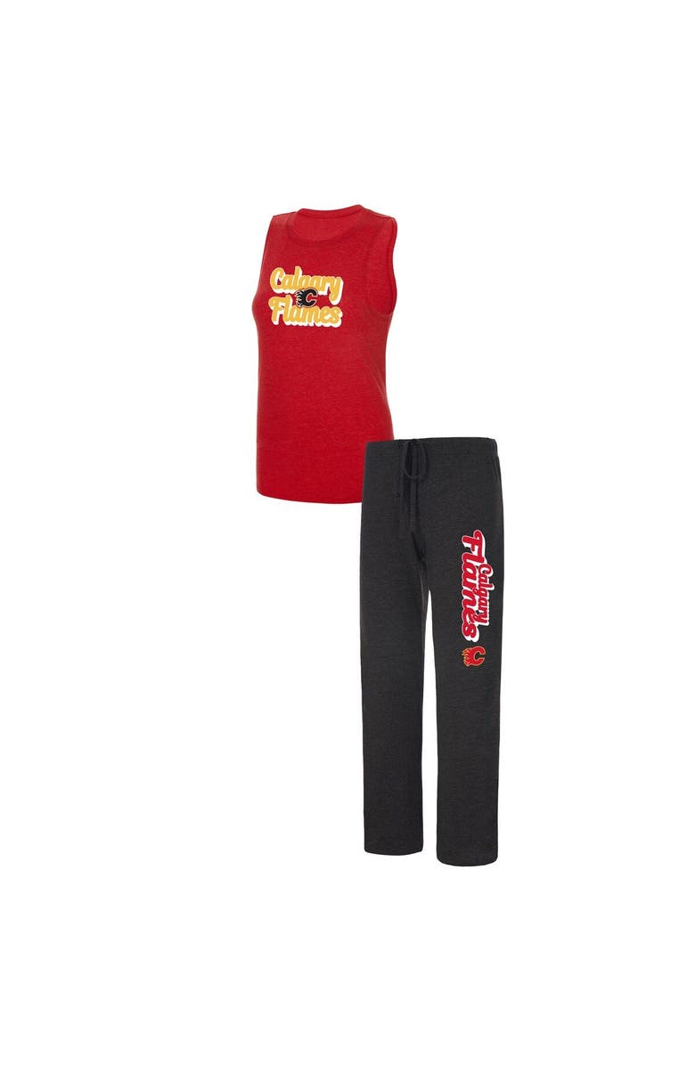 CONCEPTS SPORT Women's Concepts Sport Heather Red/Heather Black Calgary Flames Meter Muscle Tank Top & Pants Sleep Set, Main, color, Black