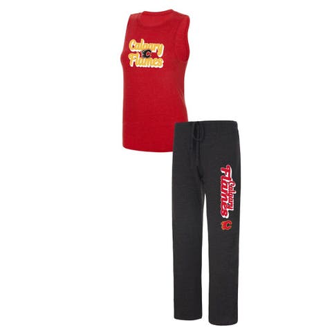Women's Concepts Sport Heather Red/Heather Black Calgary Flames Meter Muscle Tank Top & Pants Sleep Set