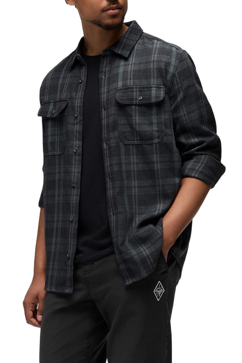 Westbrook Plaid Recycled Blend Button-Up Shirt, Alternate, color, COAL SHADOW
