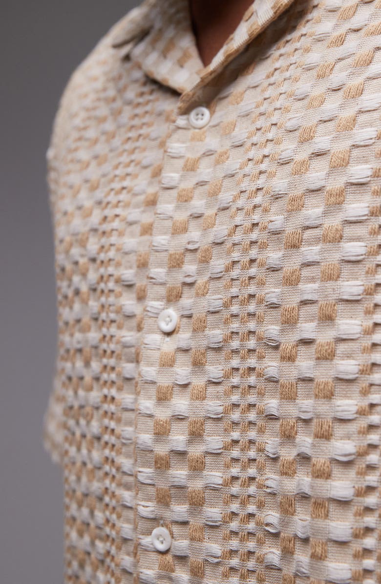 Topman Basket Weave Textured Cotton Camp Shirt, Alternate, color, Pink