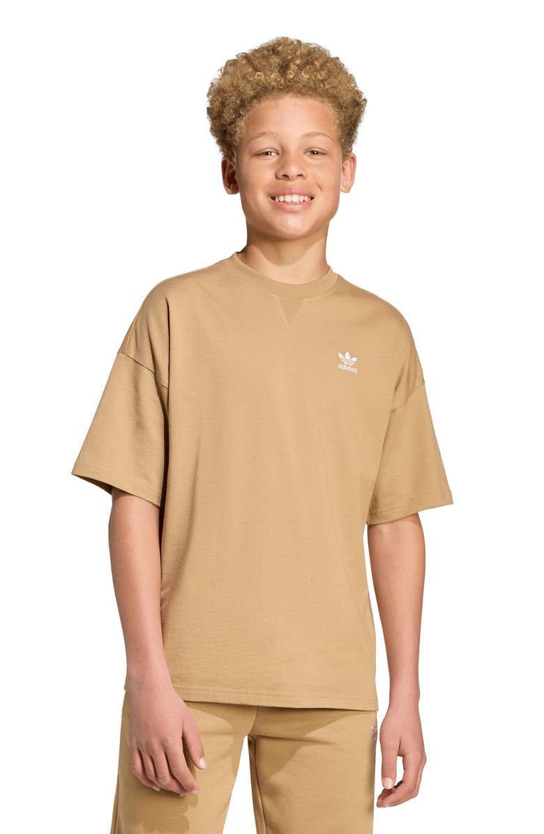 adidas Kids' Trefoil Embroidered Loose Fit Cotton T-Shirt, Alternate, color, Cardboard