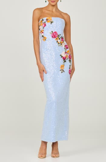 Silvia Floral Sequin Strapless Cocktail Dress